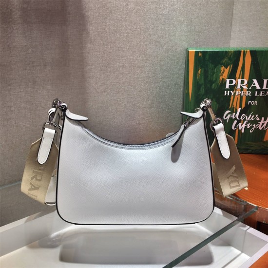 Prada Re-edition 2005 Re-nylon Bag Hobo  White   three bag 1BH204  gold hardware ， Hobo  leather  23x17x6.5cm