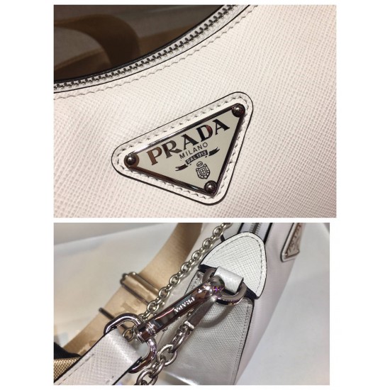 Prada Re-edition 2005 Re-nylon Bag Hobo  White   three bag 1BH204  gold hardware ， Hobo  leather  23x17x6.5cm