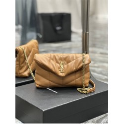 Yves Saint Laurent YSL Loulou Small 23 Puffer Sheepskin Bag Brown Gold Hardware Model: 620333 Size: 23×15.5×8.5cm