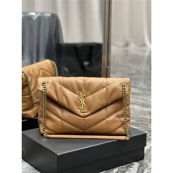 Yves Saint Laurent YSL Loulou Large 35 Puffer Sheepskin Bag Brown Gold Hardware Model: 577475-1 Size: 35x23x13.5cm