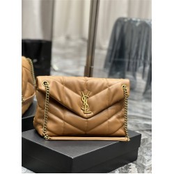 Yves Saint Laurent YSL Loulou Large 35 Puffer Sheepskin Bag Brown Gold Hardware Model: 577475-1 Size: 35x23x13.5cm