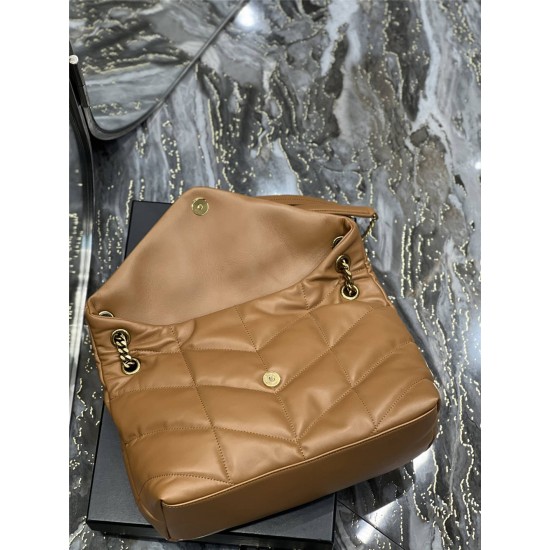 Yves Saint Laurent YSL Loulou Large 35 Puffer Sheepskin Bag Brown Gold Hardware Model: 577475-1 Size: 35x23x13.5cm