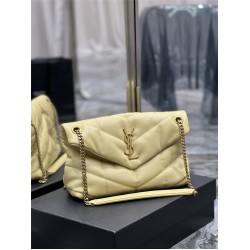 Yves Saint Laurent YSL Loulou Medium 29 Puffer Sheepskin Bag Yellow Gold Hardware Model: 577476 Size: 29x17x11cm