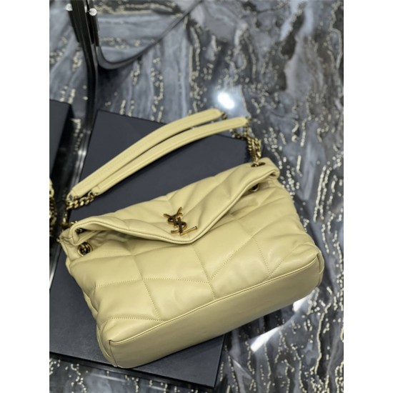 Yves Saint Laurent YSL Loulou Large 35 Puffer Sheepskin Bag Yellow Gold Hardware Model: 577475-1 Size: 35x23x13.5cm