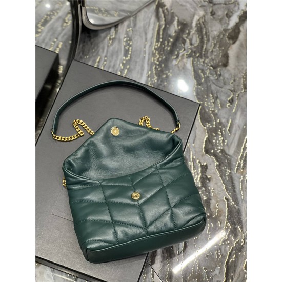 Yves Saint Laurent YSL Loulou Small 23 Puffer Sheepskin Bag Green Gold Hardware Model: 620333 Size: 23×15.5×8.5cm