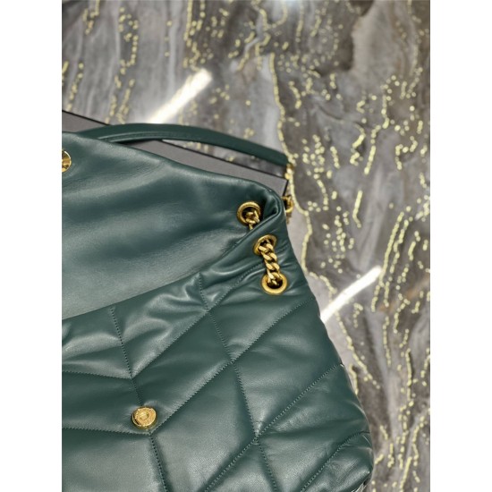 Yves Saint Laurent YSL Loulou Large 35 Puffer Sheepskin Bag Green Gold Hardware Model: 577475-1 Size: 35x23x13.5cm