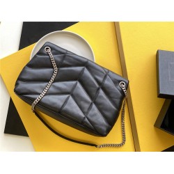 Yves Saint Laurent YSL Loulou Large 35 Puffer Sheepskin Bag Black Silver Hardware Model: 577475-1 Size: 35x23x13.5cm