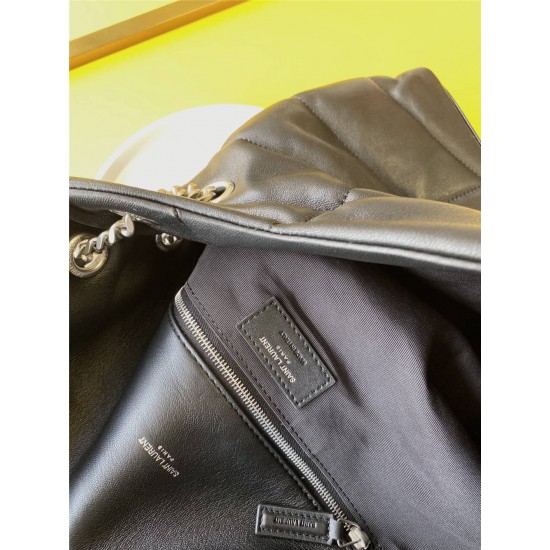 Yves Saint Laurent YSL Loulou Large 35 Puffer Sheepskin Bag Black Silver Hardware Model: 577475-1 Size: 35x23x13.5cm