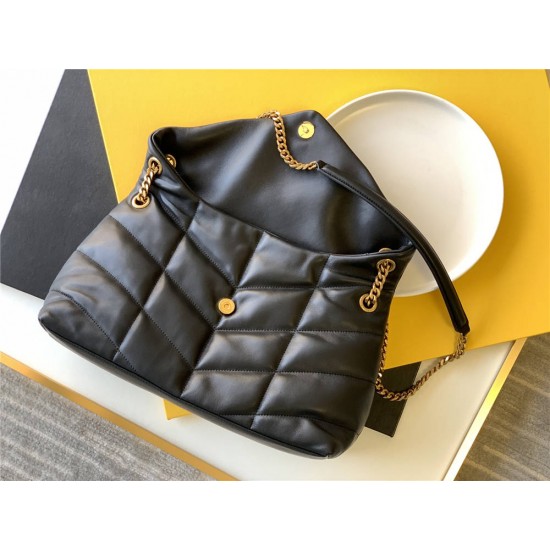 Yves Saint Laurent YSL Loulou Large 35 Puffer Sheepskin Bag Black Gold Hardware Model: 577475-1 Size: 35x23x13.5cm