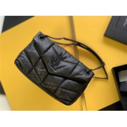 Yves Saint Laurent YSL Loulou Medium 29 Puffer Sheepskin Bag Black Black Hardware Model: 577476 Size: 29x17x11cm