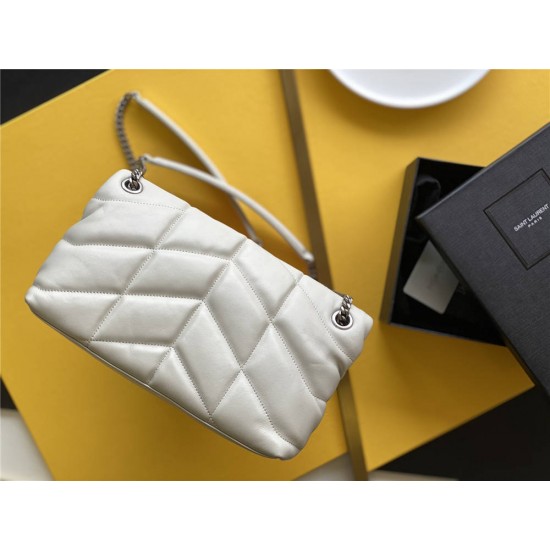 Yves Saint Laurent YSL Loulou Medium 29 Puffer Sheepskin Bag White Silver Hardware Model: 577476 Size: 29x17x11cm