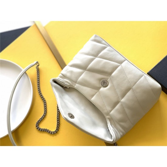 Yves Saint Laurent YSL Loulou Small 23 Puffer Sheepskin Bag White Silver Hardware Model: 620333 Size: 23×15.5×8.5cm