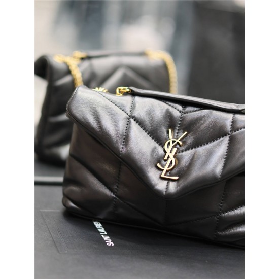 Yves Saint Laurent YSL Loulou Small 23 Puffer Sheepskin Bag Black Gold Hardware Model: 620333 Size: 23×15.5×8.5cm