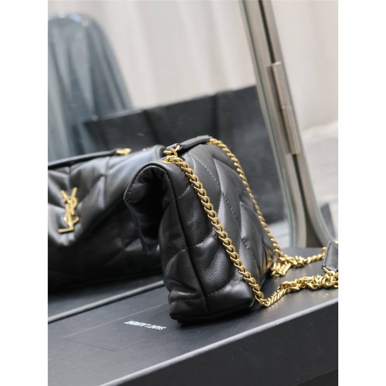 Yves Saint Laurent YSL Loulou Small 23 Puffer Sheepskin Bag Black Gold Hardware Model: 620333 Size: 23×15.5×8.5cm