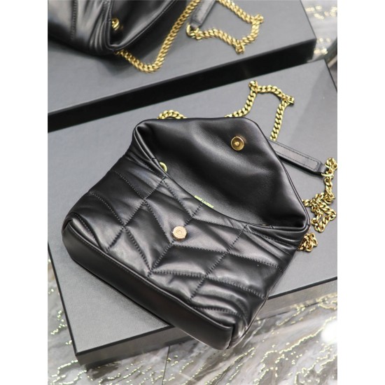 Yves Saint Laurent YSL Loulou Small 23 Puffer Sheepskin Bag Black Gold Hardware Model: 620333 Size: 23×15.5×8.5cm