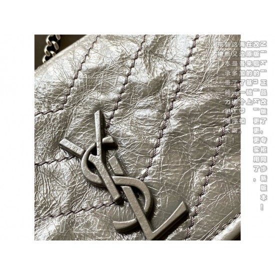 Yves Saint Laurent YSL Niki Small 22 Calfskin Bag Dark Grey Model: 633151 Size: 22×16.5×12cm