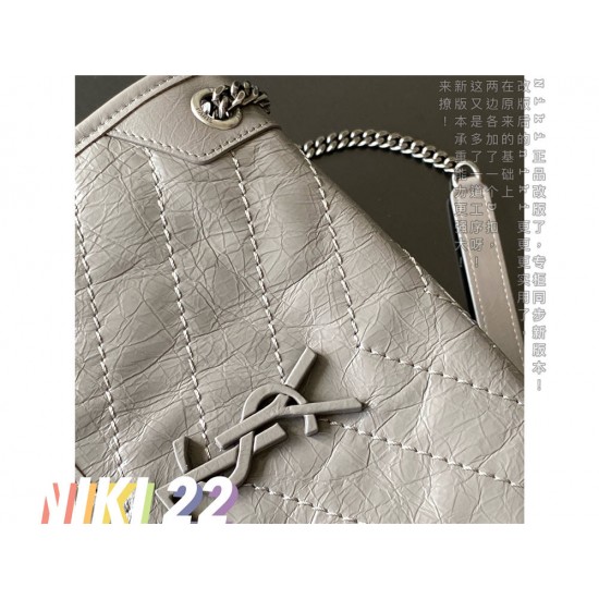 Yves Saint Laurent YSL Niki Small 22 Calfskin Bag Light Grey Model: 633151 Size: 22×16.5×12cm