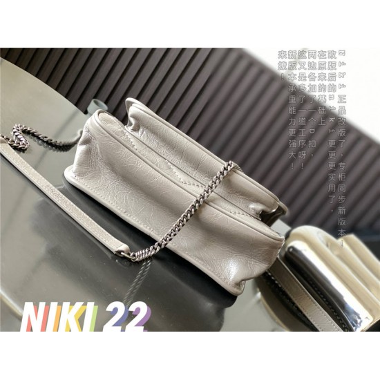 Yves Saint Laurent YSL Niki Small 22 Calfskin Bag Light Grey Model: 633151 Size: 22×16.5×12cm