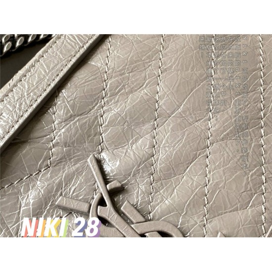 Yves Saint Laurent YSL Niki Large 28 Calfskin Bag Light Grey Model: 633158 Size: 28x20.5x8.5cm