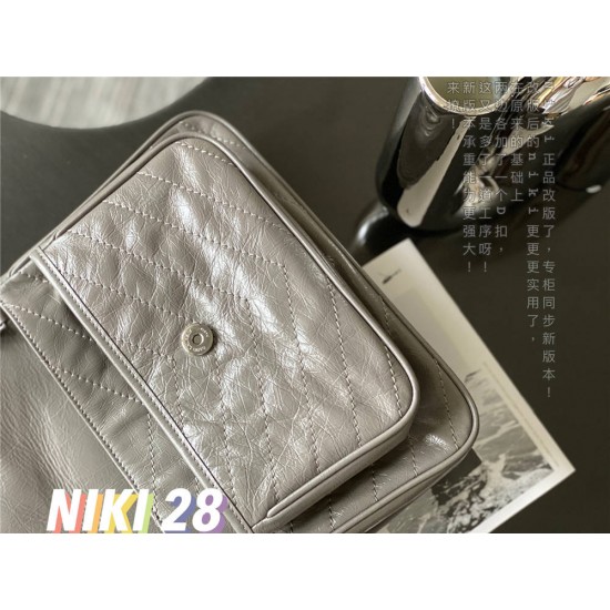 Yves Saint Laurent YSL Niki Large 28 Calfskin Bag Light Grey Model: 633158 Size: 28x20.5x8.5cm