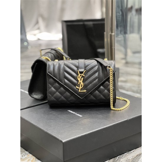 Yves Saint Laurent YSL Envelope Small 21 Black Gold Hardware Grained Leather Model: 526286 Size: 21x13x6cm