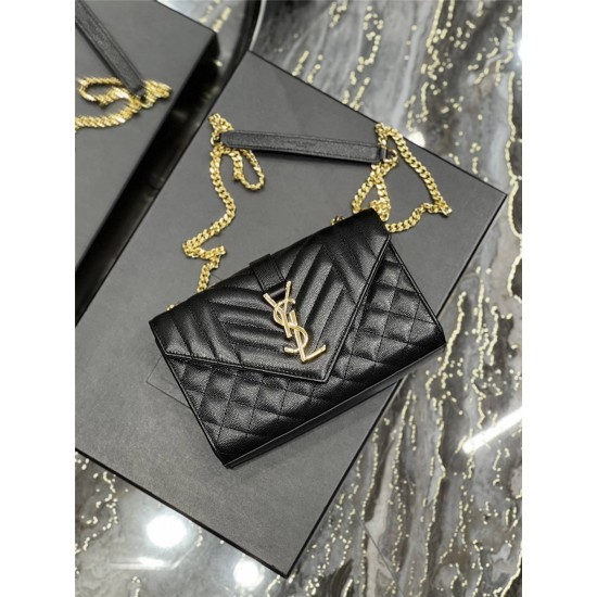 Yves Saint Laurent YSL Envelope Small 21 Black Gold Hardware Grained Leather Model: 526286 Size: 21x13x6cm