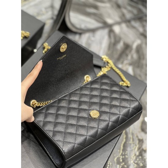 Yves Saint Laurent YSL Envelope Small 21 Black Gold Hardware Grained Leather Model: 526286 Size: 21x13x6cm