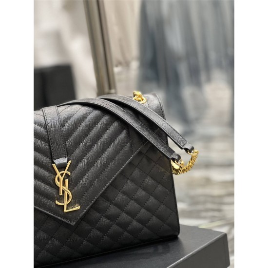 Yves Saint Laurent YSL Envelope Large 31 Black Gold Hardware Grained Leather Model: 487198 Size: 31×22×7.5cm