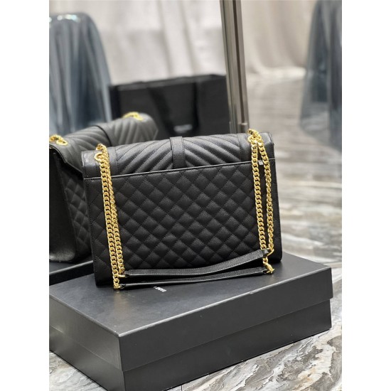 Yves Saint Laurent YSL Envelope Large 31 Black Gold Hardware Grained Leather Model: 487198 Size: 31×22×7.5cm