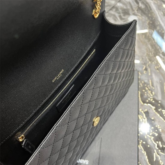 Yves Saint Laurent YSL Envelope Large 31 Black Gold Hardware Grained Leather Model: 487198 Size: 31×22×7.5cm