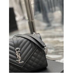 Yves Saint Laurent YSL Envelope Medium 24 Black Silver Hardware Grained Leather Model: 487206 Size: 24x17.5x6cm