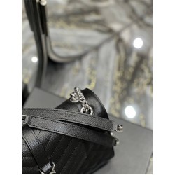 Yves Saint Laurent YSL Envelope Medium 24 Black Silver Hardware Grained Leather Model: 487206 Size: 24x17.5x6cm