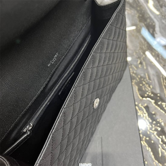 Yves Saint Laurent YSL Envelope Large 31 Black Silver Hardware Grained Leather Model: 487198 Size: 31×22×7.5cm