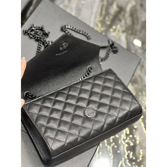 Yves Saint Laurent YSL Envelope Small 21 Black Black Hardware Grained Leather Model: 526286 Size: 21x13x6cm