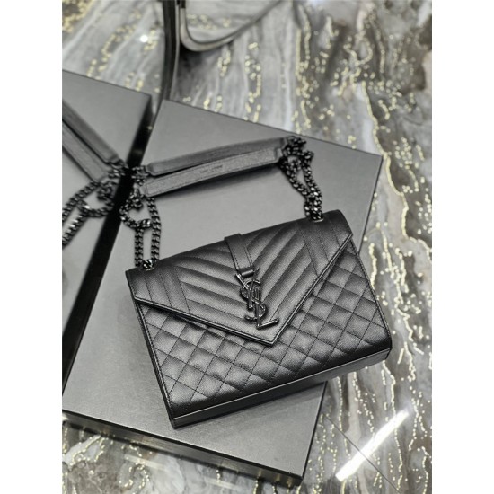 Yves Saint Laurent YSL Envelope Medium 24 Black Black Hardware Grained Leather Model: 487206 Size: 24x17.5x6cm