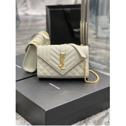 Yves Saint Laurent YSL Envelope Small 21 White Gold Hardware Grained Leather Model: 526286 Size: 21x13x6cm