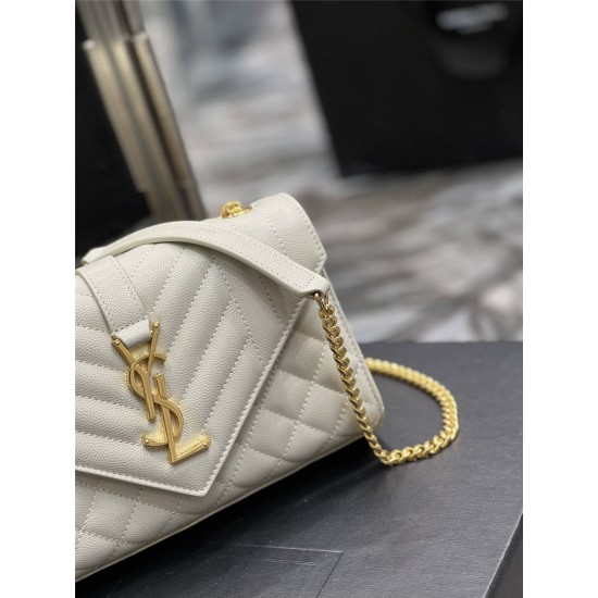 Yves Saint Laurent YSL Envelope Small 21 White Gold Hardware Grained Leather Model: 526286 Size: 21x13x6cm