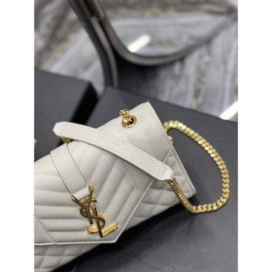 Yves Saint Laurent YSL Envelope Small 21 White Gold Hardware Grained Leather Model: 526286 Size: 21x13x6cm