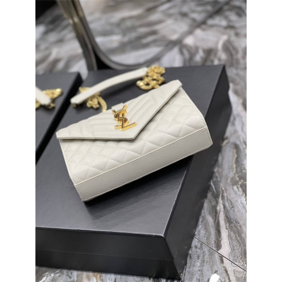 Yves Saint Laurent YSL Envelope Small 21 White Gold Hardware Grained Leather Model: 526286 Size: 21x13x6cm