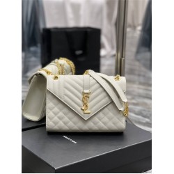 Yves Saint Laurent YSL Envelope Medium 24 White Gold Hardware Grained Leather Model: 487206 Size: 24x17.5x6cm