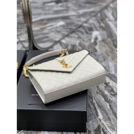 Yves Saint Laurent YSL Envelope Medium 24 White Gold Hardware Grained Leather Model: 487206 Size: 24x17.5x6cm