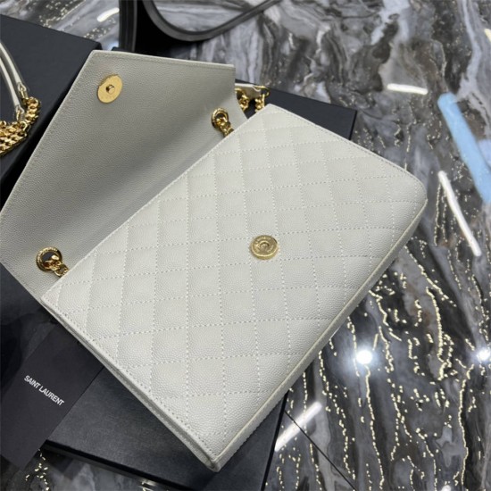 Yves Saint Laurent YSL Envelope Medium 24 White Gold Hardware Grained Leather Model: 487206 Size: 24x17.5x6cm