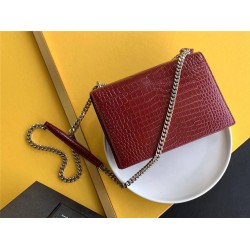 Yves Saint Laurent YSL Sunset Crocodile Leather Medium 22 Red Silver Hardware Model: 442906 Size: 22×16×8cm