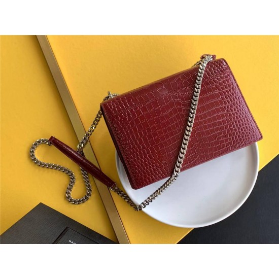 Yves Saint Laurent YSL Sunset Crocodile Leather Medium 22 Red Silver Hardware Model: 442906 Size: 22×16×8cm