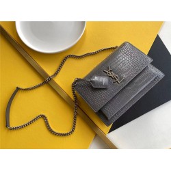 Yves Saint Laurent YSL Sunset Crocodile Leather Medium 22 Grey Gold Hardware Model: 442906 Size: 22×16×8cm