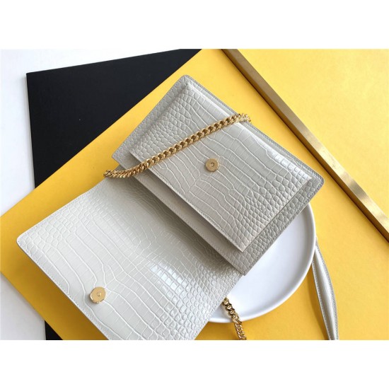 Yves Saint Laurent YSL Sunset Crocodile Leather Medium 22 White Gold Hardware Model: 442906 Size: 22×16×8cm