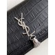 Yves Saint Laurent YSL Kate Crocodile Embossed Medium 24 Black Silver Hardware Model: 326078 Crocodile Embossed Size: 24x14.5x5.5cm