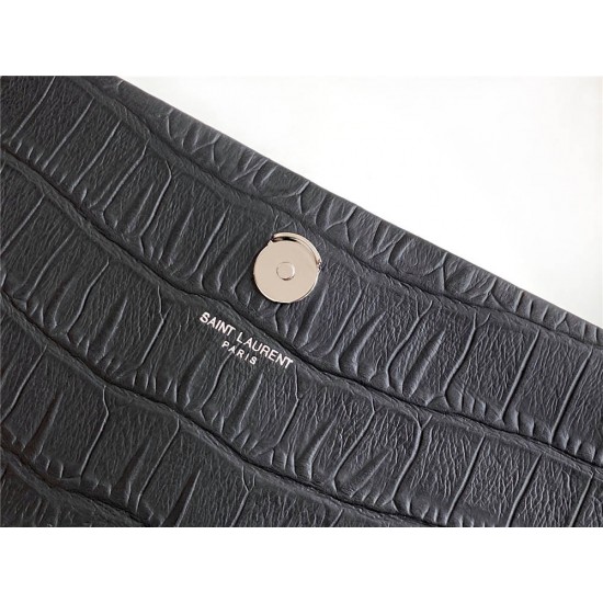 Yves Saint Laurent YSL Kate Crocodile Embossed Medium 24 Black Silver Hardware Model: 326078 Crocodile Embossed Size: 24x14.5x5.5cm