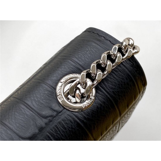 Yves Saint Laurent YSL Kate Crocodile Embossed Medium 24 Black Silver Hardware Model: 326078 Crocodile Embossed Size: 24x14.5x5.5cm