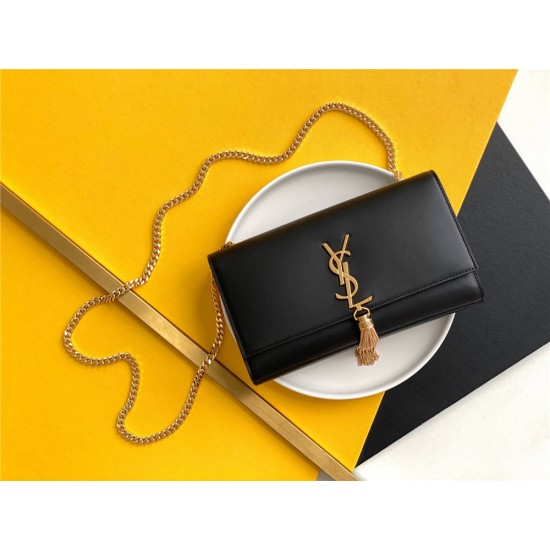 Yves Saint Laurent YSL Kate Smooth Leather Medium 24 Black Gold Hardware Model: 326078 Size: 24x14.5x5.5cm